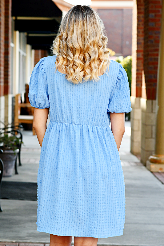 Babydoll Square Neck Mini Dress in Blue Babydoll Square Neck Mini Dress in Blue