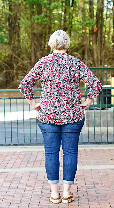 Bell Sleeve Medallion Print Top in Black