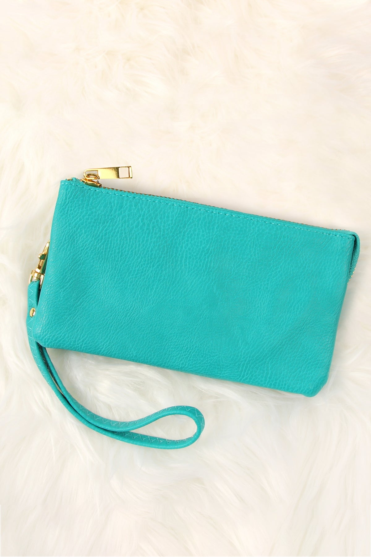 Leather Wallet with Detachable Wristlet in Turquoise