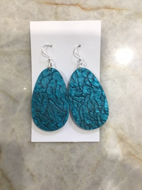 Oval Shaped Acrylic Earrings in Teal Blue