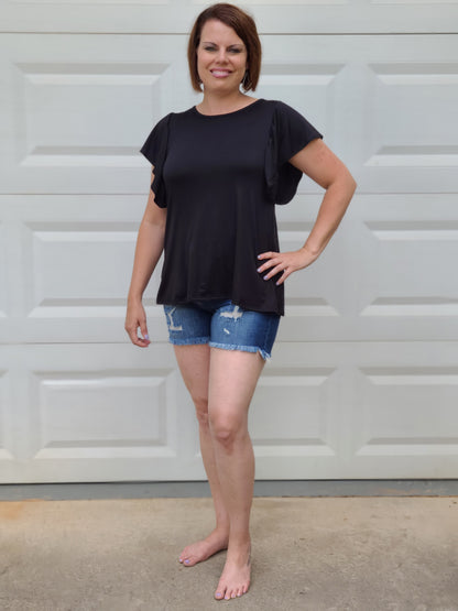Casual Butterfly Sleeve Top in Black