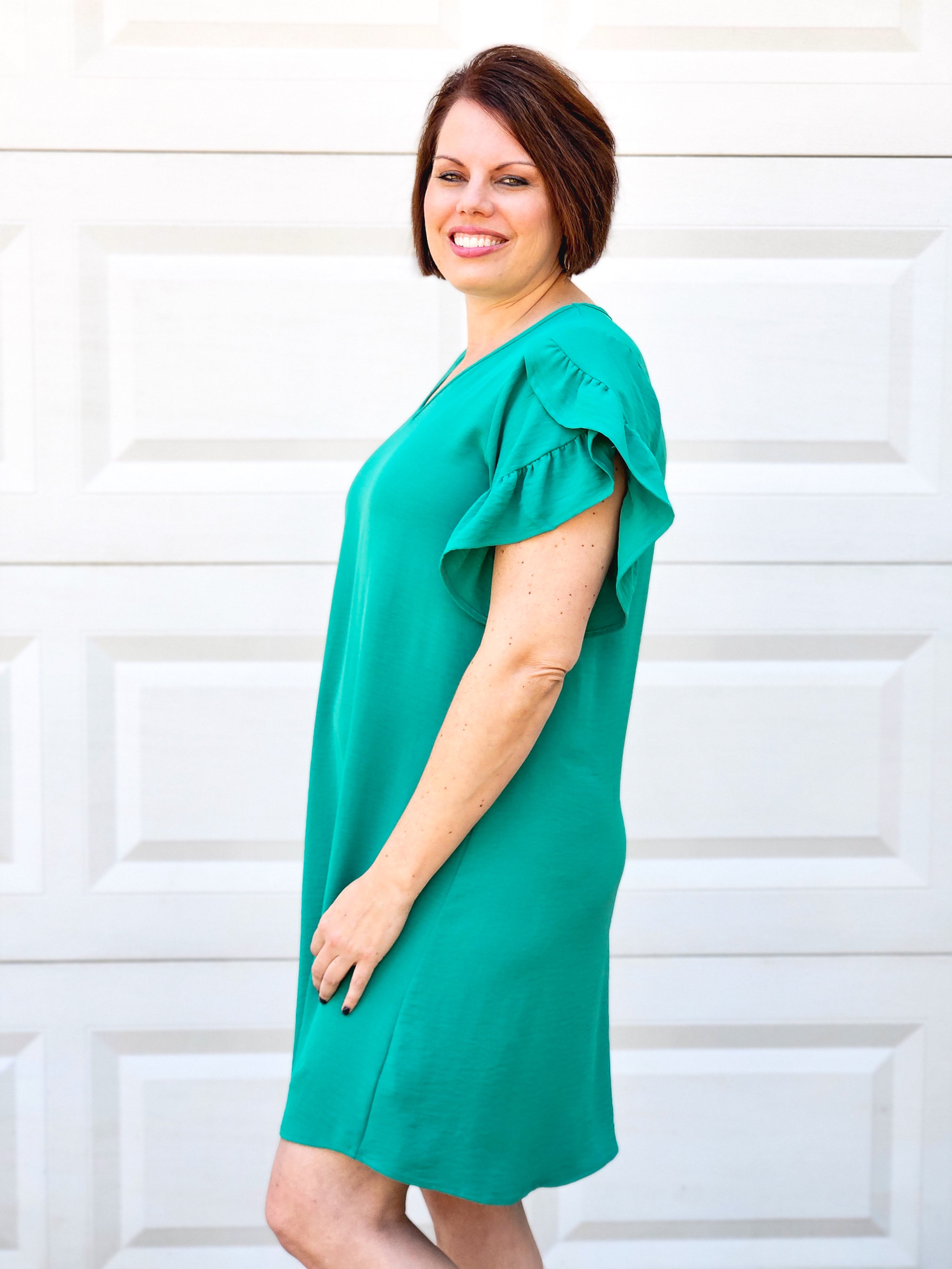 Air Flow Shift Dress with Ruffled Sleeves in Kelly Green Sweet Sassafras Boutique