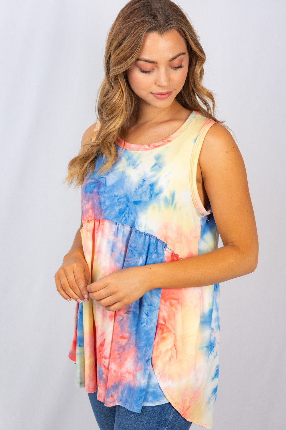 Sleeveless Tie Dye Knit Top in Coral