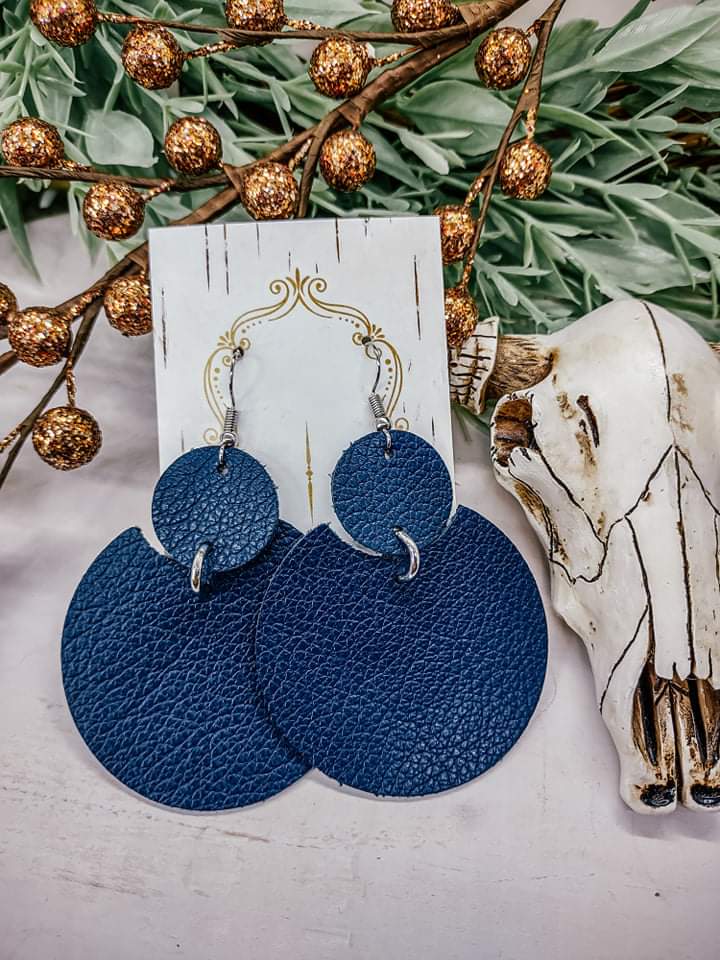 Genuine Leather Gina Style Earrings in Pebbled Navy