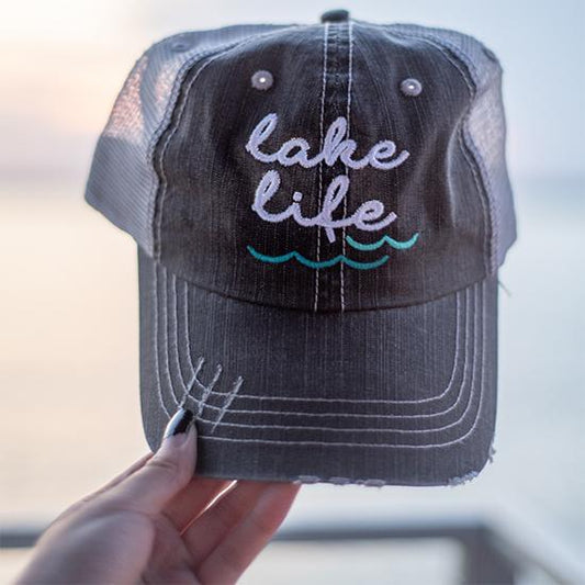 Katydid Lake Life Trucker Hat in Gray
