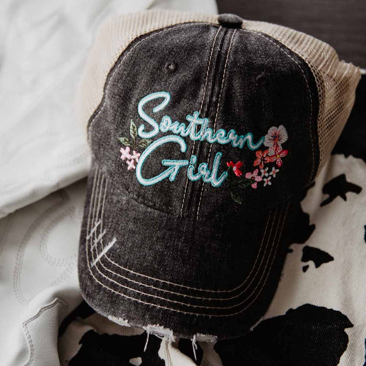 Katydid Southern Girl Floral Trucker Hat in Black