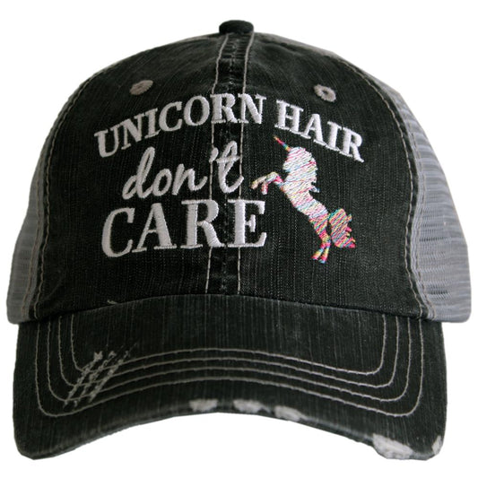 Katydid Unicorn Hair Don't Care Trucker Hat in Gray