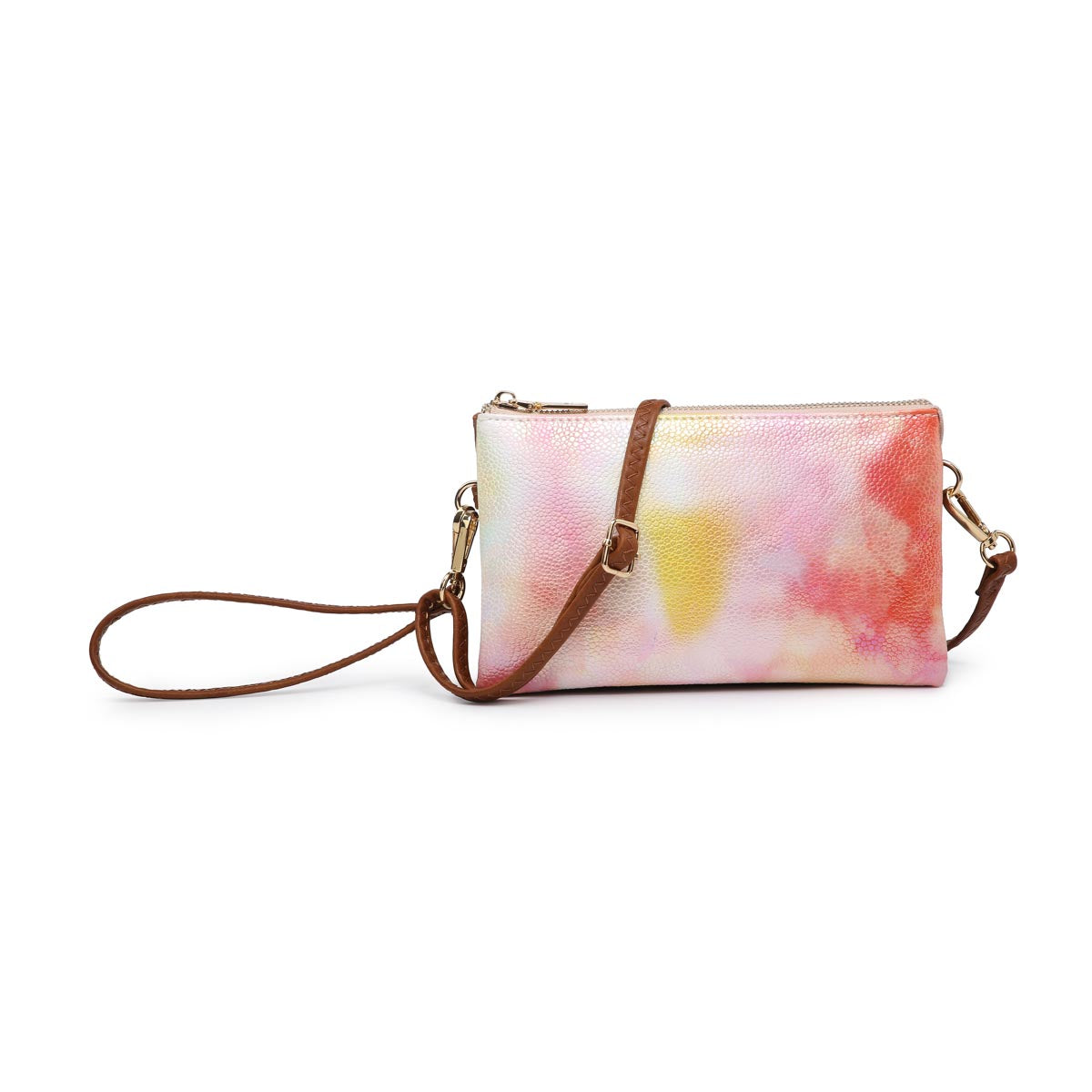 Tie Dye Compartment Wristlet Crossbody in Coral/Yellow