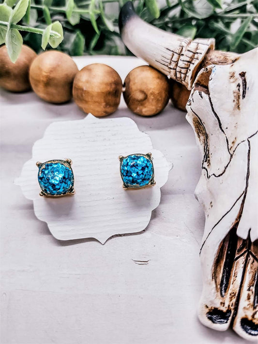 Chunky Glitter Bomb Stud Earrings in Turquoise