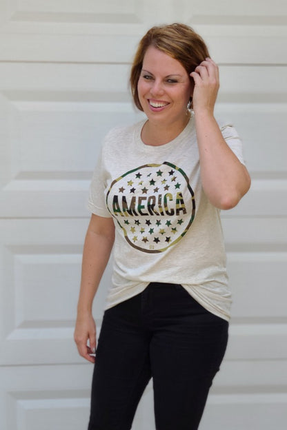 Camo America Graphic Tee in Natural Heather
