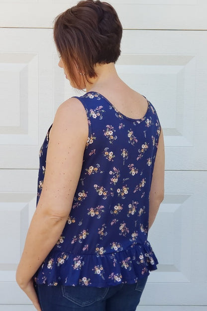 Sleeveless Floral Woven Top in Navy
