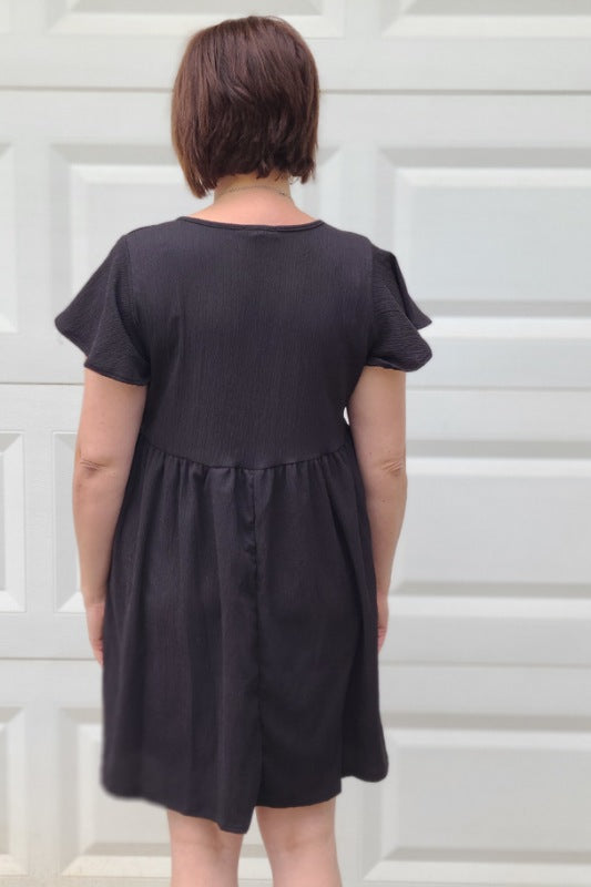 Short Sleeve Knit Empire Waist Dress in Black