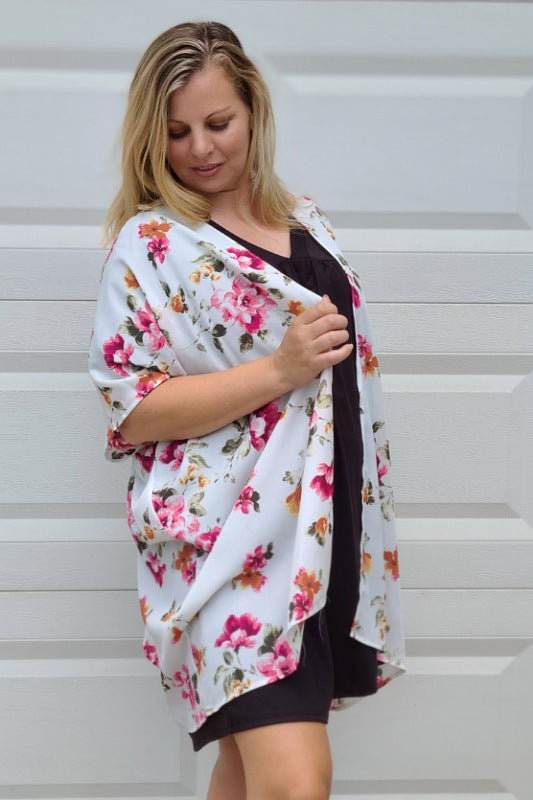 Floral Print Kimono in Ivory