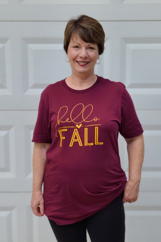 Hello Fall Graphic Tee in Burgundy