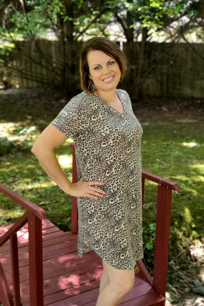 Leopard Print Midi Dress in Taupe
