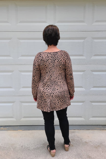 Animal Print Long Sleeve Top in Taupe