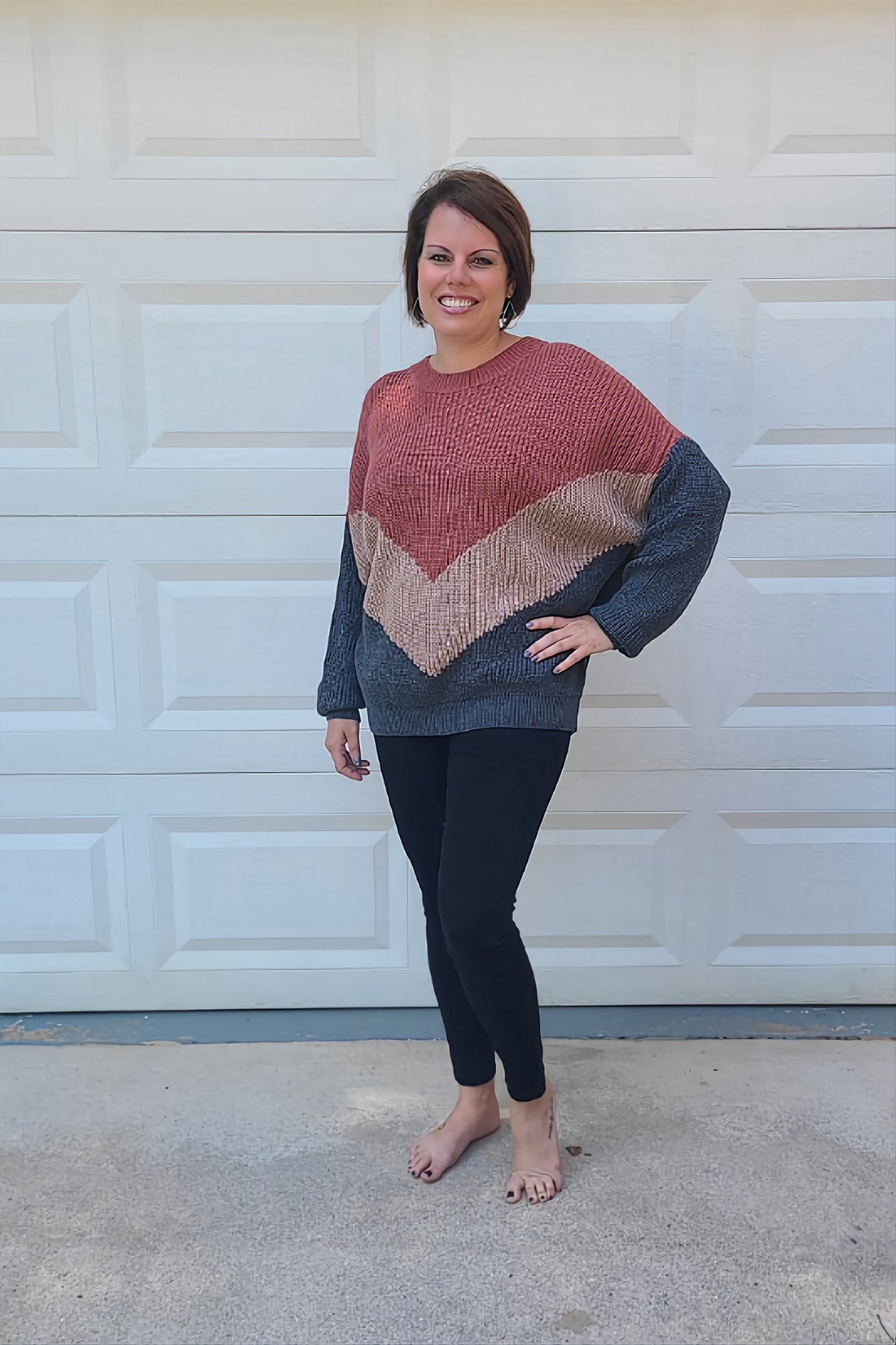 Color Block Chevron Sweater in Rust/Charcoal