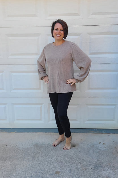 Puff Sleeved Ribbed Top in Latte