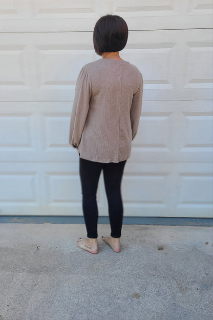 Puff Sleeved Ribbed Top in Latte