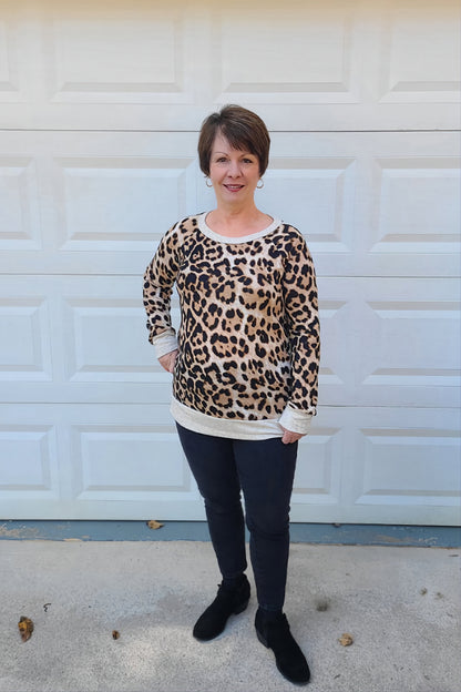 Long Sleeve Leopard Top in Taupe