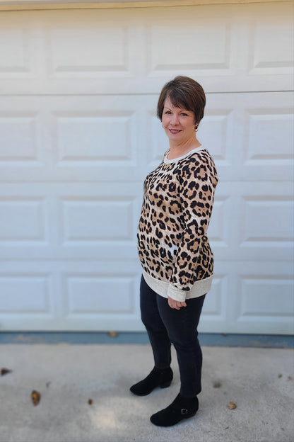 Long Sleeve Leopard Top in Taupe