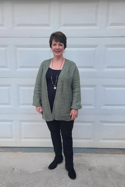 Open Front Rib Textured Cardigan in Olive