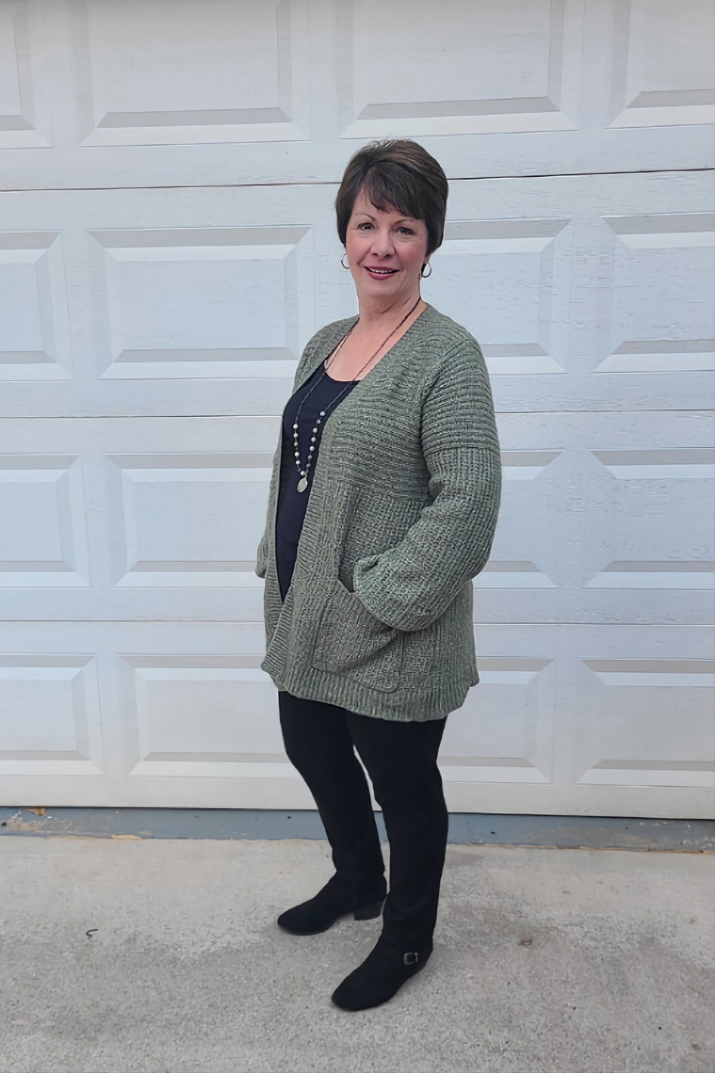 Open Front Rib Textured Cardigan in Olive