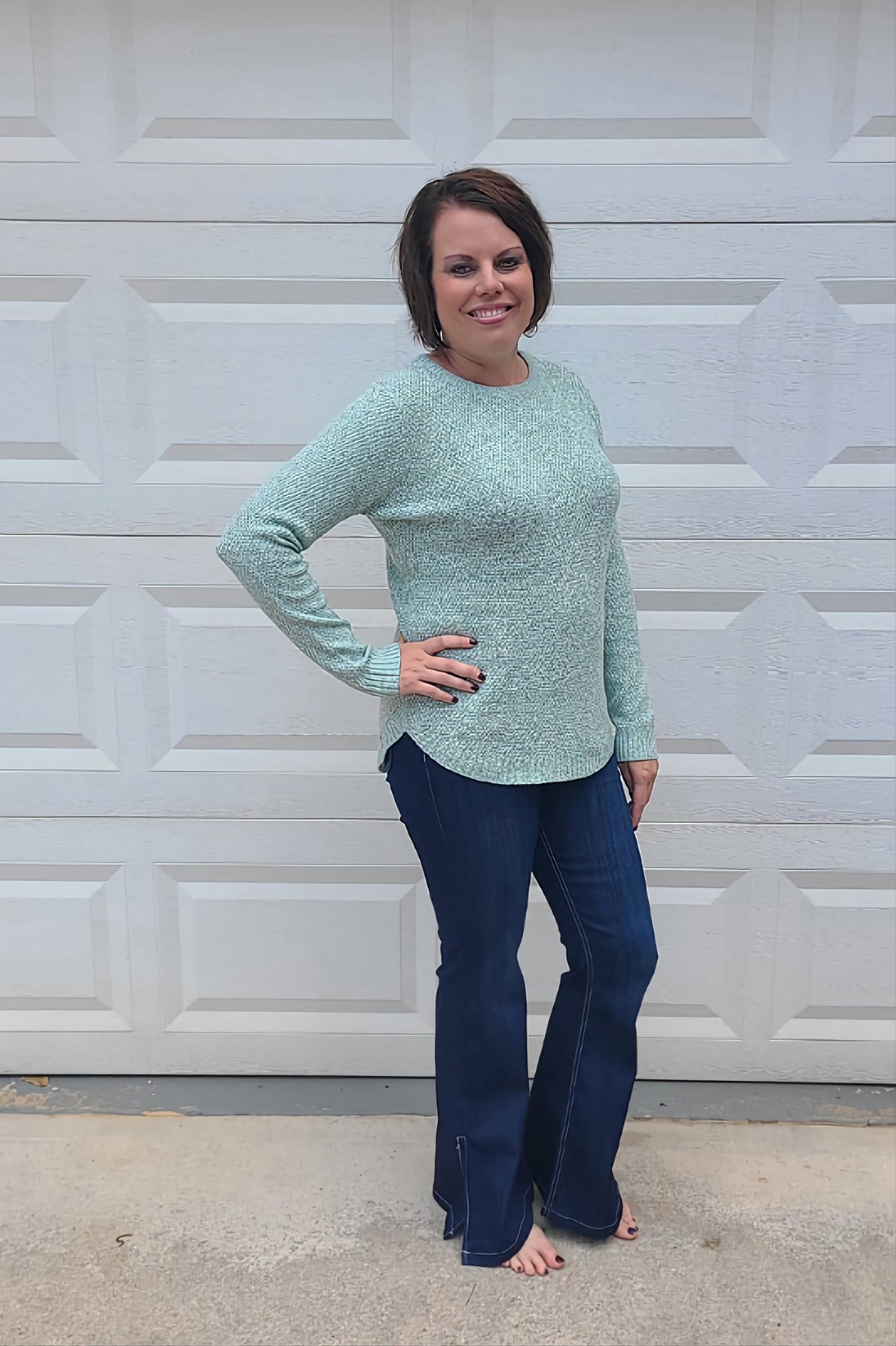 Pullover High Low Textured Sweater in Sage