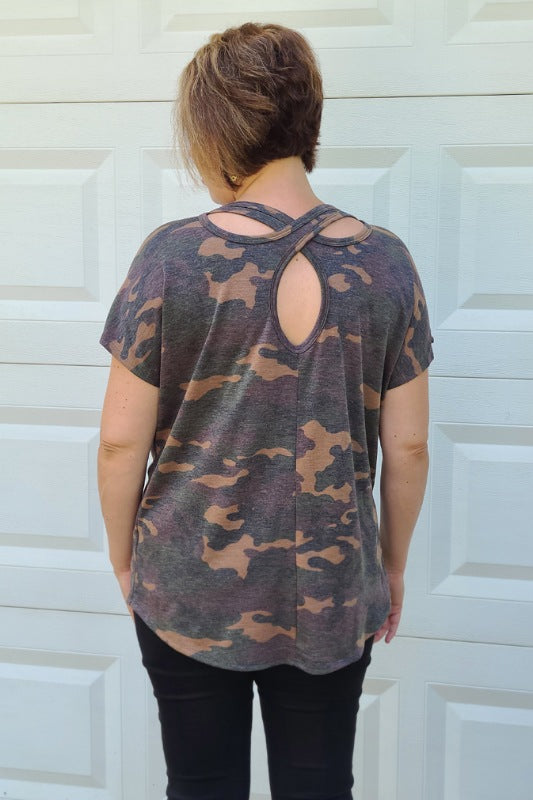 Twisted Open Back Top in Camo