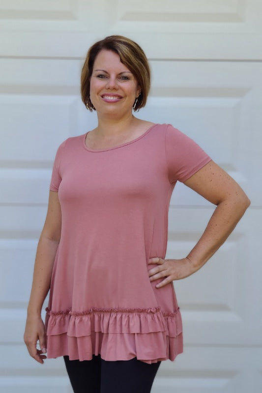 Loose Fit Double Ruffle Tunic in Light Brick