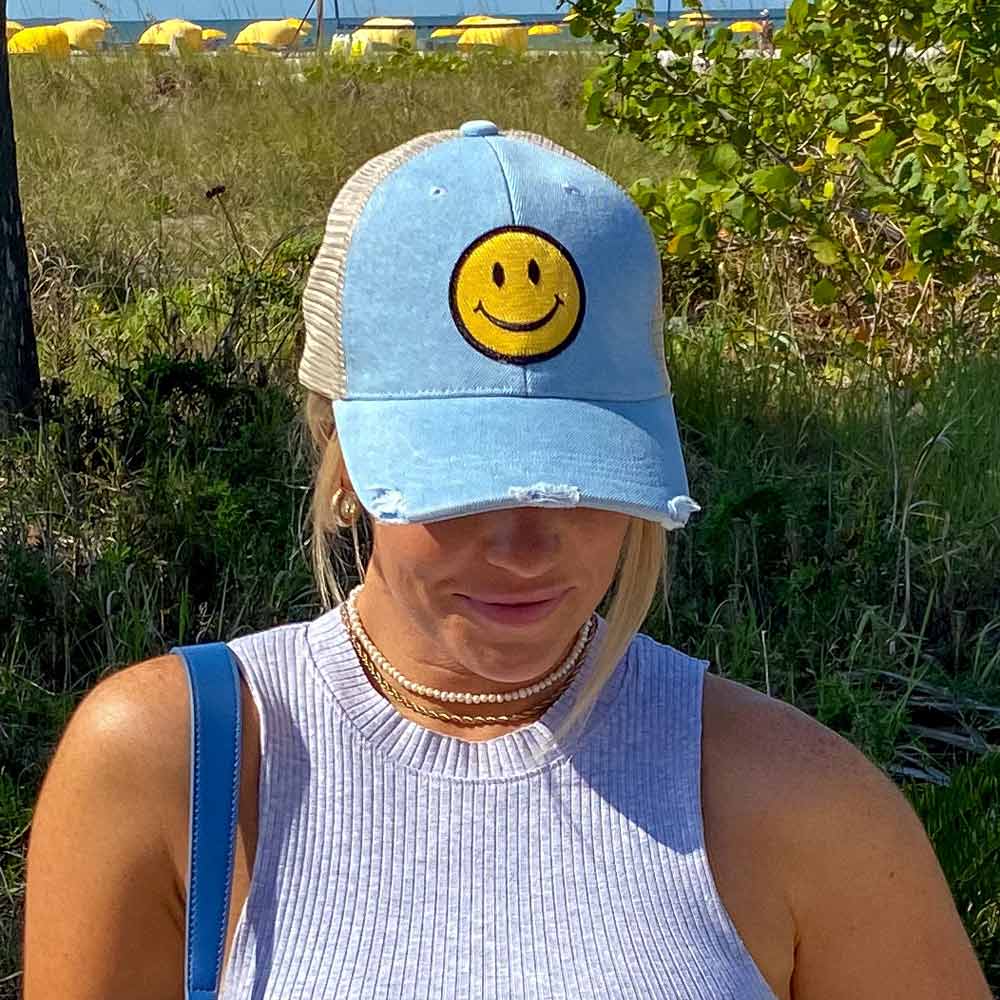 Katydid Happy Face Trucker Hat in Denim Blue