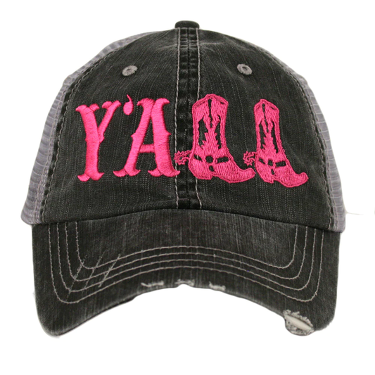 Katydid Y'ALL Western Trucker Hat in Hot Pink