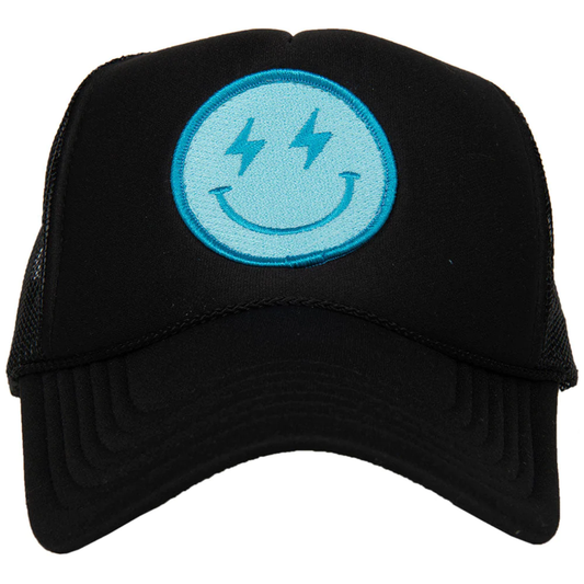 Lightning Happy Face Foam Trucker Hat in Black