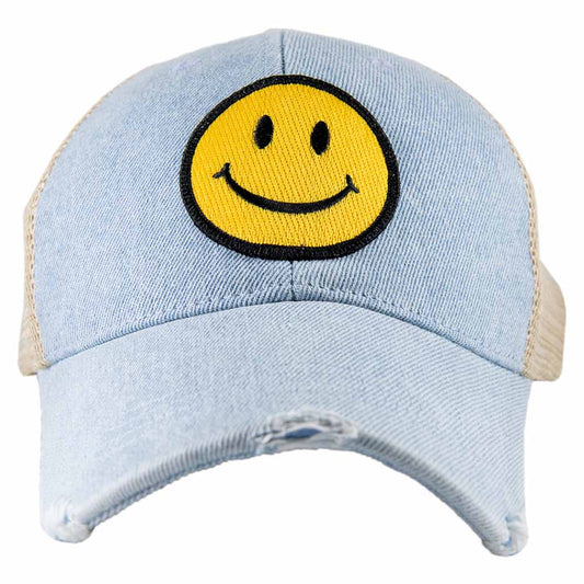 Katydid Happy Face Trucker Hat in Denim Blue