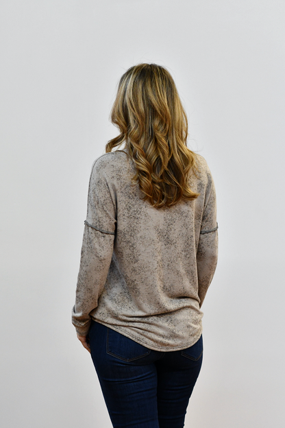 Criss Cross French Terry Pullover Top in Taupe
