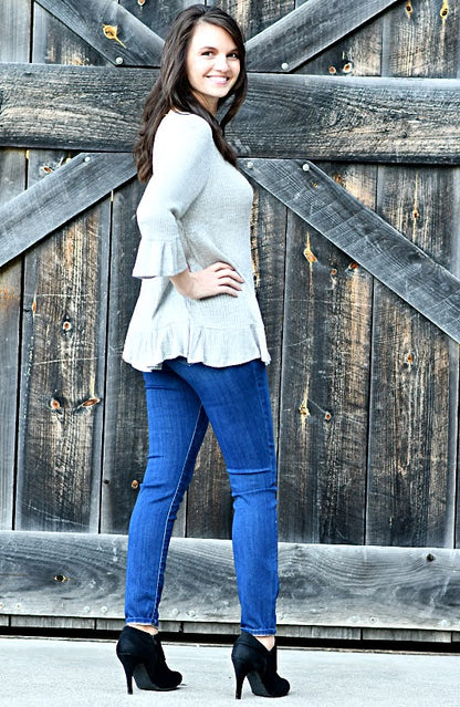 Waffle Knit Tunic Top in Heather Grey