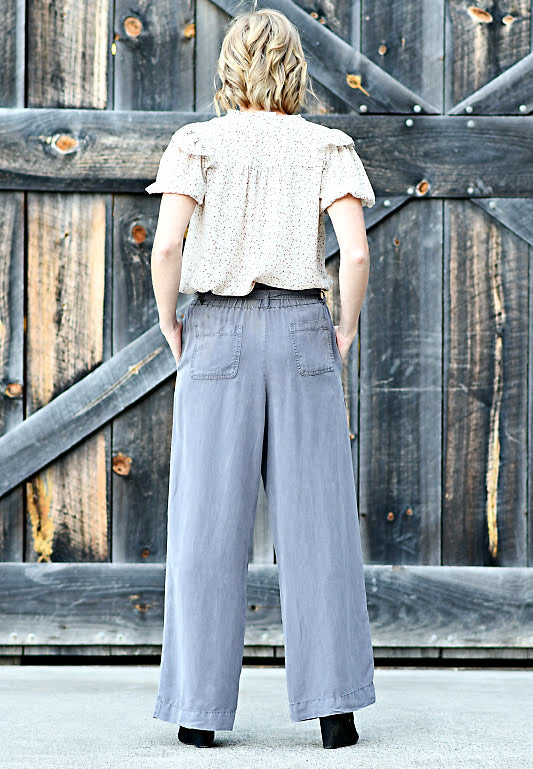 Wide Leg Paper Bag Pants with Tie in Charcoal