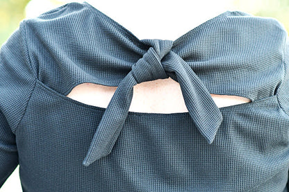 Long Sleeve Thermal Knit Top in Black