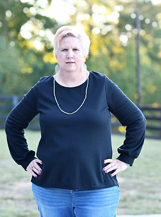 Long Sleeve Thermal Knit Top in Black