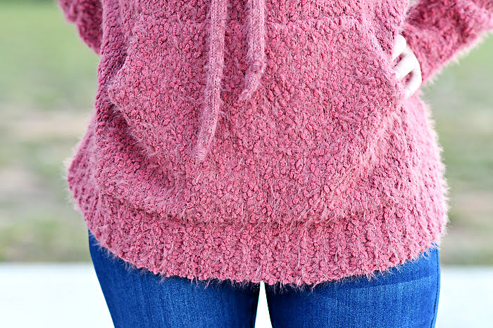 Textured Sweater Hoodie in Dusty Rose