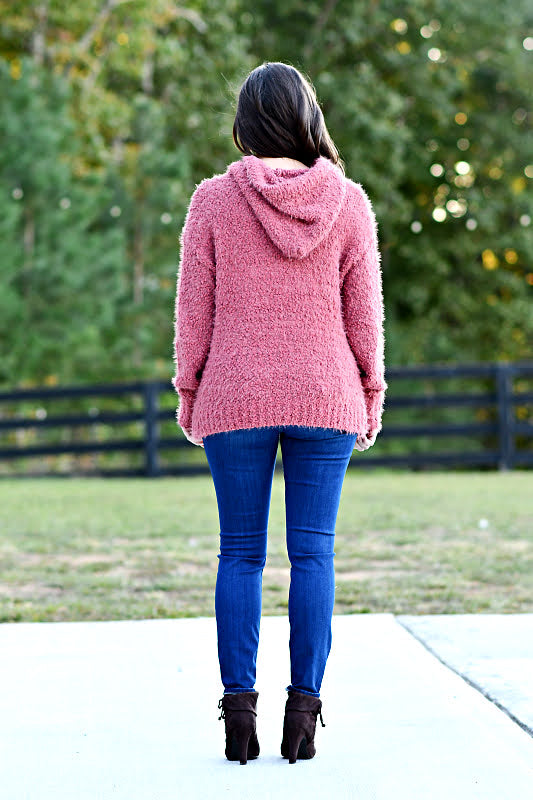 Textured Sweater Hoodie in Dusty Rose