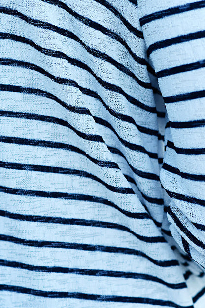 Lightweight Striped Open Knit Long Sleeve Cardigan in Navy/White