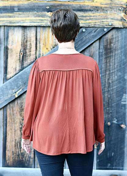 Long Sleeve Flowy Top in Gingerbread