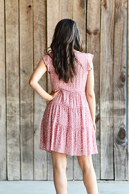 Button Up Tiered Mini Dress in Coral