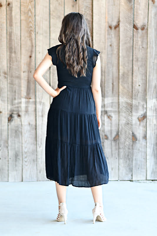 Black tiered 2024 midi dress