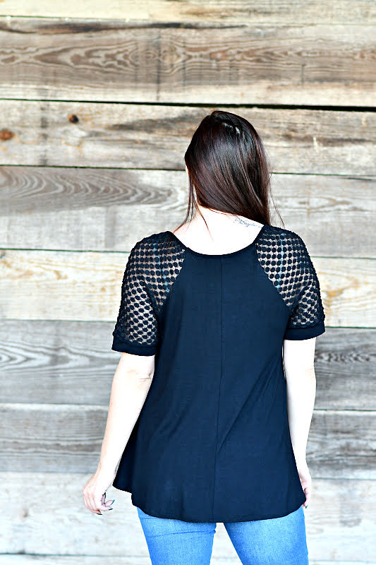 Lace Sleeve Tunic Top in Black