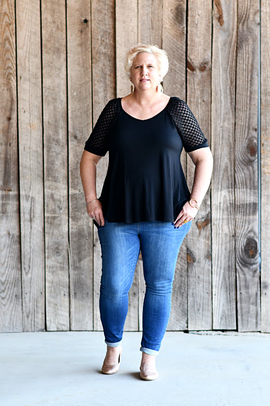 Lace Sleeve Tunic Top in Black