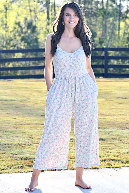 Ribbed Floral Jumpsuit in Jade