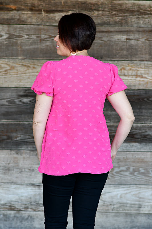 Swiss Dot Patterned Top in Hot Pink